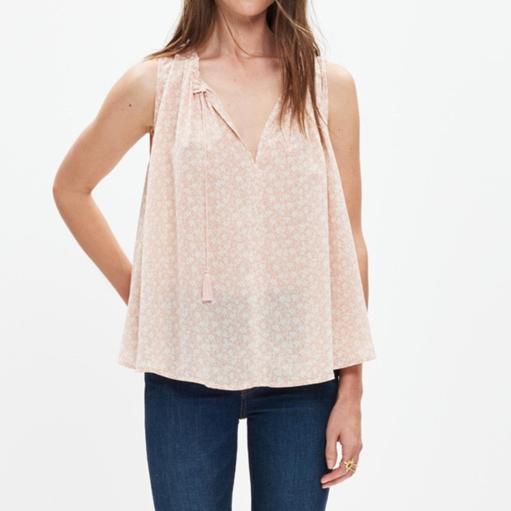 Madewell NWT Pink Silk Bellshift Print Tank Top XS - Picture 1 of 6